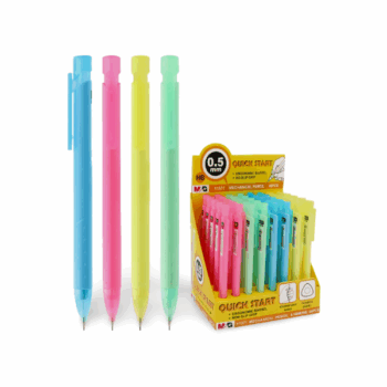Mikroceruzka Quick Start HB 0,5 mm v pastelových farbách, trojhranné telo a stláčací mechanizmus.
