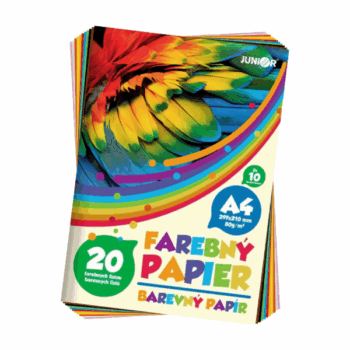 Farebný papier A4 – 20 listov v 10 trendových odtieňoch, gramáž 80 g/m², vhodný na tlač a kreatívne projekty.