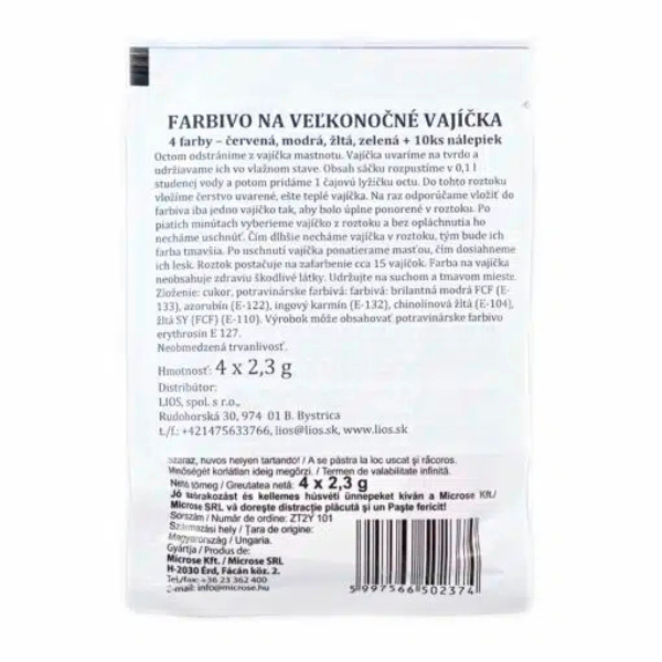 Farby na vajíčka sada 4 farby a 10 nálepiek na veľkonočné zdobenie