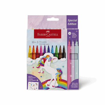 Súprava 13 farebných fixiek Faber-Castell Unicorn s pastelovými odtieňmi a nálepkami s jednorožcom