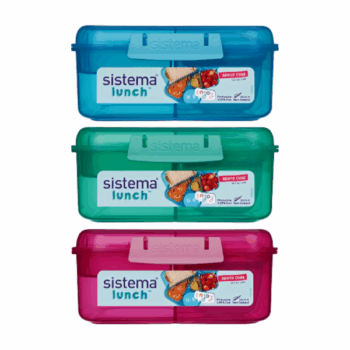 Sistema Lunch Bento Cube – trojkomorová obedová krabička s jogurtovým kelímkom a dvomi táckami, objem 1,25 litra