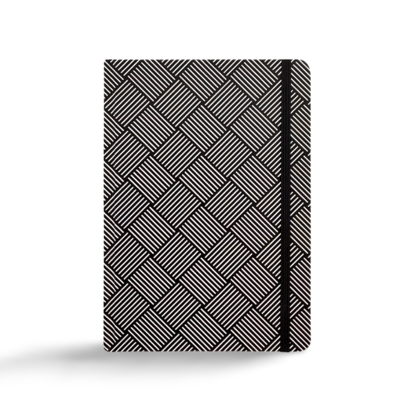 Zápisník Spoko Linear II A5 s geometrickým čierno-bielym vzorom, gumičkou a textilnou záložkou