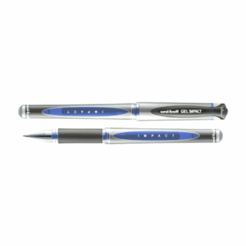 UNI Signo Impact UM-153S – modrý gélový roller s vrchnákom a gumovým úchopom, hrúbka hrotu 1 mm