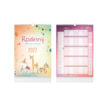 Rodinný nástenný kalendár 2027 s ilustráciami zvieratiek