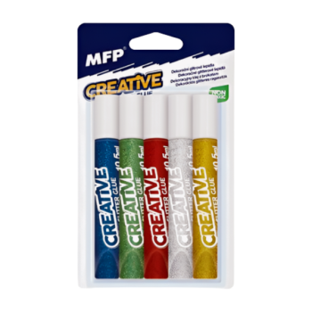 Sada 5 glitrových lepidiel 10,5 ml – modrá, zelená, červená, strieborná, zlatá