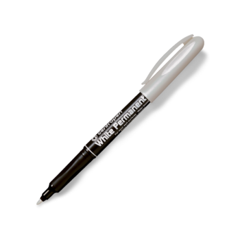 Biely permanentný popisovač CENTROPEN s valcovým hrotom, vhodný na plast, sklo, kov aj papier.