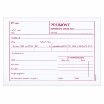 Príjmový pokladničný doklad A6 s DPH na evidenciu hotovosti.