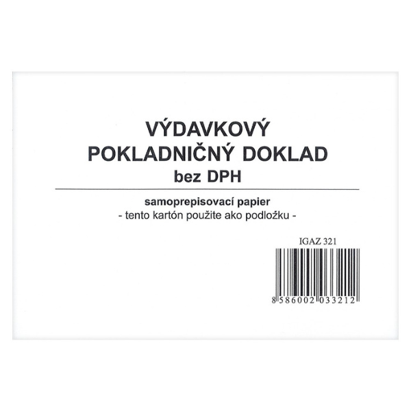 Výdavkový pokladničný doklad A6 samoprepisový bez DPH.