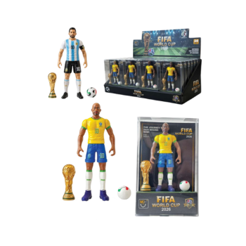 FIFA 2026 figúrka futbalistu s loptou a trofejou na podstavci.
