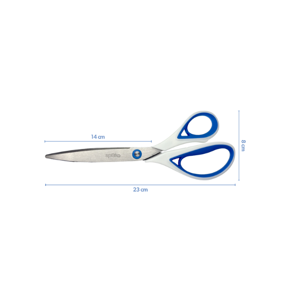Kancelárske nožnice 23 cm Spoko Ergonomy v bielo-modrom prevedení.