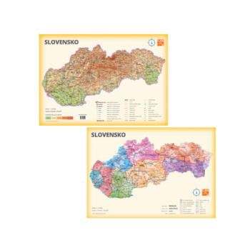 Obojstranná papierová mapa Slovenska vo formáte A3 s mestami a prírodnými útvarmi